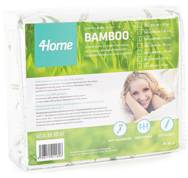 4Home Bamboo Ochraniacz na materac z lamówką, 90 x 200 cm + 30 cm, 90 x 200 cm