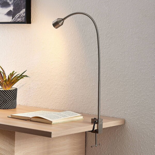 Lampka z klipsem Hanilo Lindby, aluminiowy / szary / cynkowy, biuro, aluminium, nowoczesny