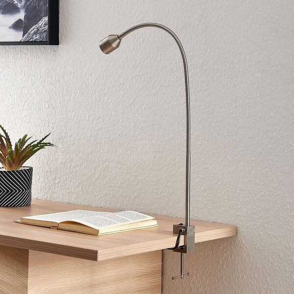 Lampka z klipsem Hanilo Lindby, aluminiowy / szary / cynkowy, biuro, aluminium, nowoczesny