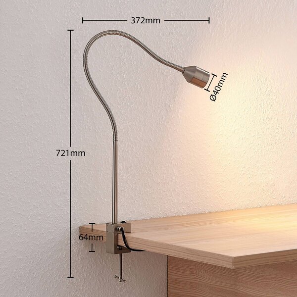 Lampka z klipsem Hanilo Lindby, aluminiowy / szary / cynkowy, biuro, aluminium, nowoczesny