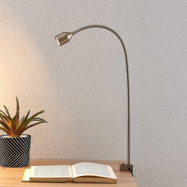 Lampka z klipsem Hanilo Lindby, aluminiowy / szary / cynkowy, biuro, aluminium, nowoczesny