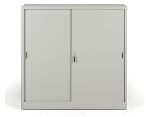 Metalowa szafa z przesuwnymi drzwiami, 2 półki, 1200 x 1200 x 450 mm, jasnoszary