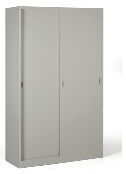 Metalowa szafa z przesuwnymi drzwiami, 4 półki, 1200 x 1990 x 450 mm, jasnoszary