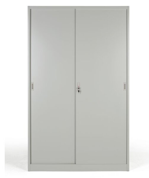 Metalowa szafa z przesuwnymi drzwiami, 4 półki, 1200 x 1990 x 450 mm, jasnoszary