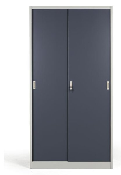 Metalowa szafa z przesuwnymi drzwiami, 4 półki, 1000 x 1990 x 450 mm, ciemnoszary