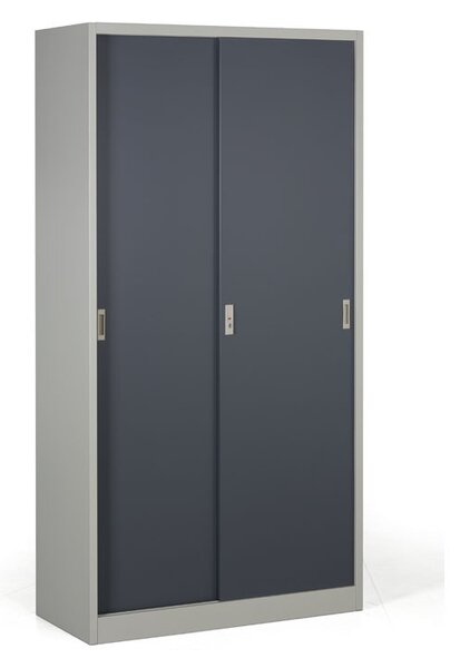 Metalowa szafa z przesuwnymi drzwiami, 4 półki, 1000 x 1990 x 450 mm, ciemnoszary