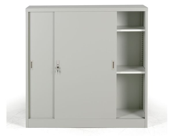 Metalowa szafa z przesuwnymi drzwiami, 2 półki, 1200 x 1200 x 450 mm, jasnoszary