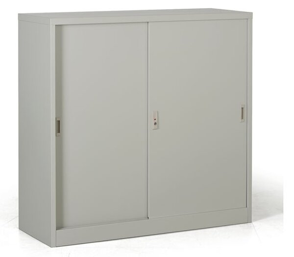 Metalowa szafa z przesuwnymi drzwiami, 2 półki, 1200 x 1200 x 450 mm, jasnoszary