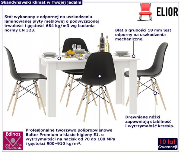 Biały minimalistyczny stół z 4 czarnymi krzesłami A6-T52
