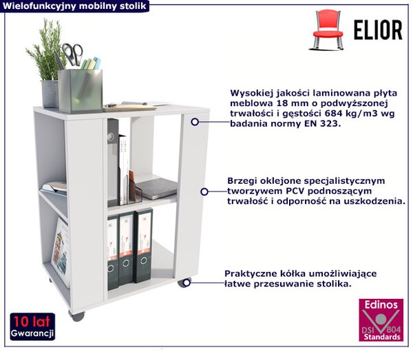 Biały stolik pomocniczy na kółkach W6-G69