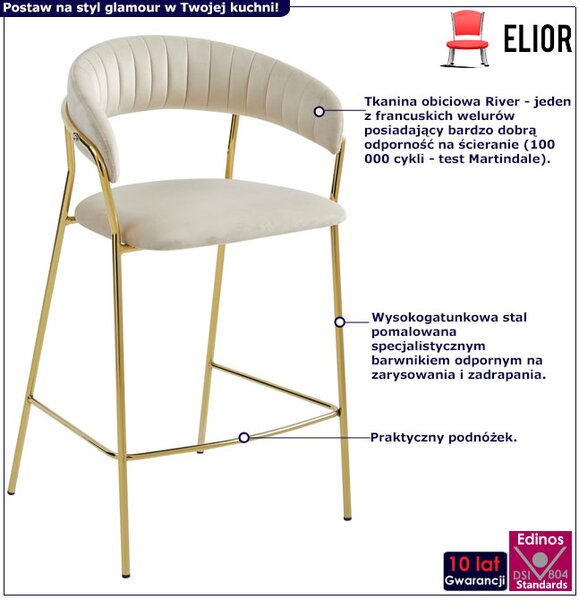 Hoker beżowy z oparciem w stylu glamour B1-F33
