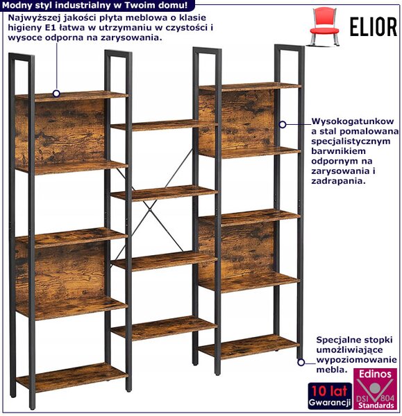 Podwójny Regał Metalowy W Stylu Loft Rustykalny Brąz C3-A21