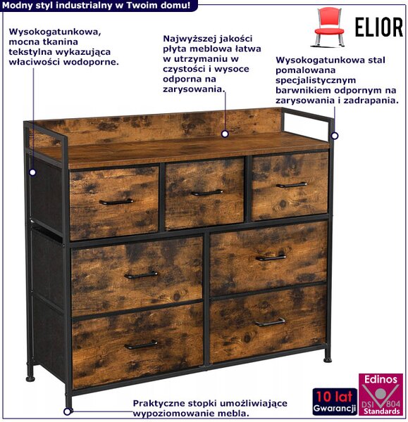 Industrialna Wysoka Komoda Z Szufladami Rustykalny Brąz T4-B42