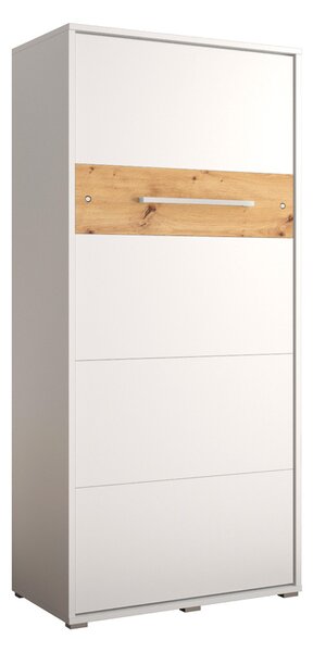 Łóżko chowane w szafie z LED biały + dąb artisan - Oksor 3X 90x200