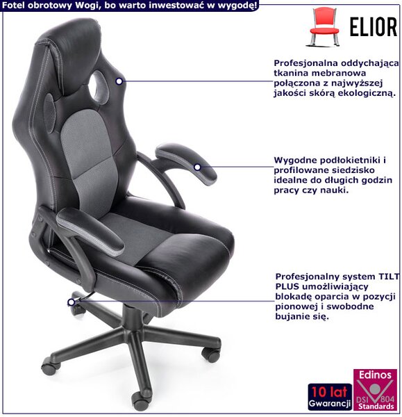 Fotel obrotowy gamingowy czarny + popiel M1-N65