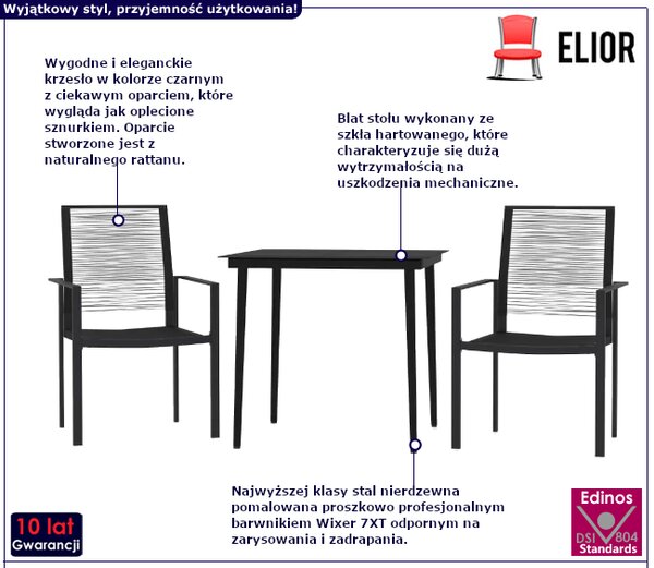 Czarny elegancki zestaw mebli ogrodowych F4-W16