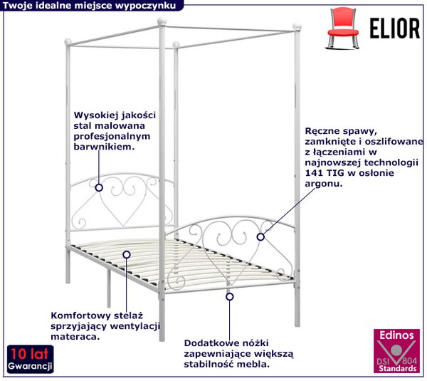 Białe metalowe łóżko z baldachimem 100x200 cm Z2-H60