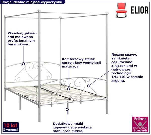 Białe metalowe łóżko małżeńskie 180x200 cm M5-E43