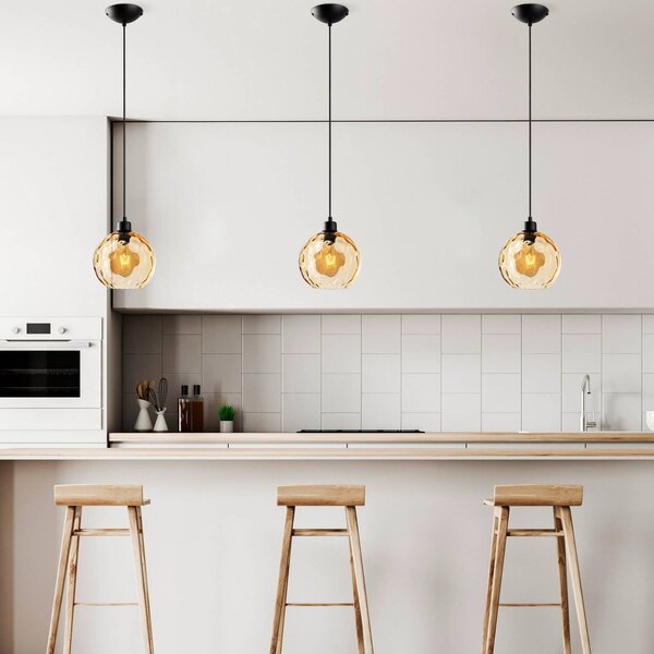 Lampa wisząca szklana Benek Opviq, możliwość ściemniania, żółty / pomarańczowy, salon / jadalnia, szkło, młodzieżowy