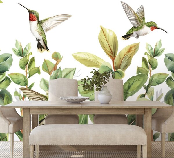 Tapeta kolibry i liście