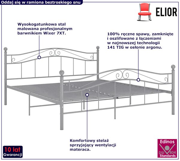 Metalowe szare łóżko w stylu loft 180x200 cm H2-E43