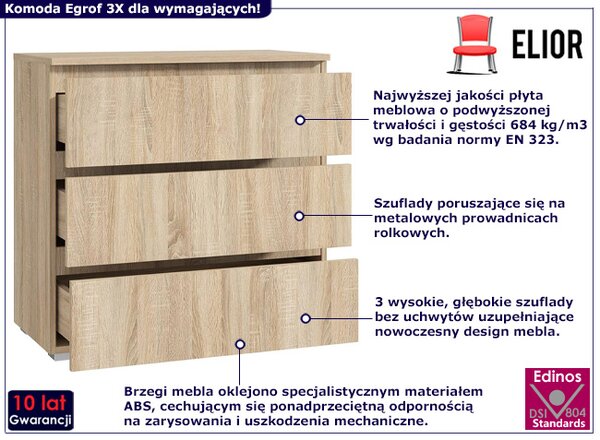 Komoda z 3 szufladami dąb sonoma 80 cm F8-K40