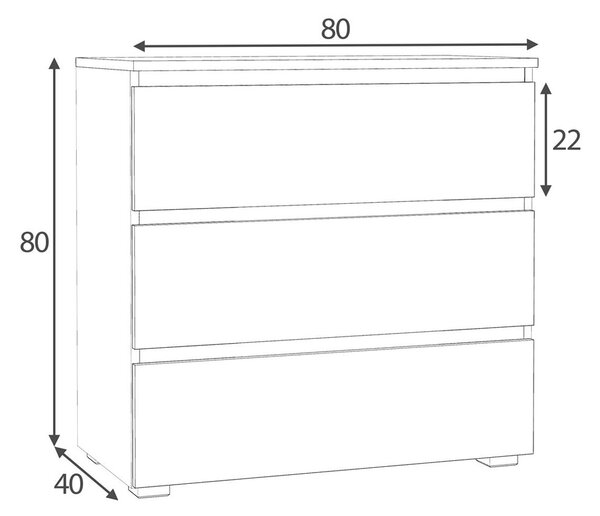 Komoda z 3 szufladami dąb sonoma 80 cm F8-K40