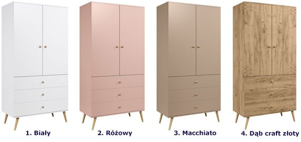 Szafa z 3 szufladami i drążkiem na nóżkach dąb craft złoty T2-Z17