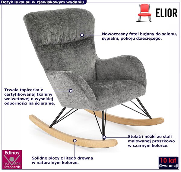 Popielaty tapicerowany fotel bujany R4-M65