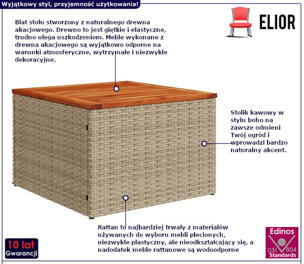 Beżowy stolik kawowy rattanowy w stylu boho A4-B72
