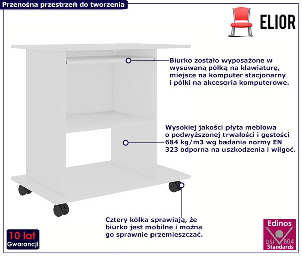 Białe Nowoczesne Biurko Na Kółkach T5-C06