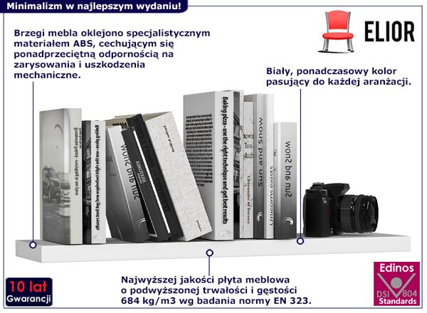 Minimalistyczna biała półka ścienna A7-H95