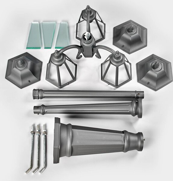 Lampa zewnętrzna Lindby Edana, 212 cm, 3-punktowa, antracytowa, E27, IP44 Edana, czarny, aluminium, nowoczesny