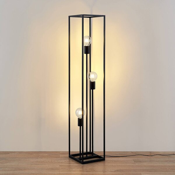 Lampa stojąca Krisha Lindby, czarny, salon / jadalnia, metal, vintage
