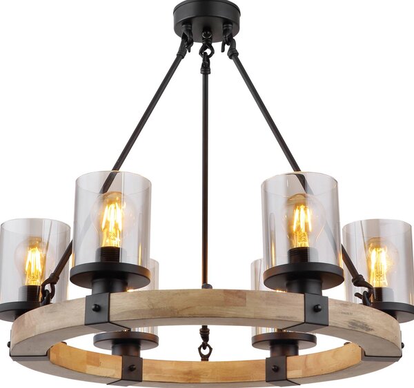 Globo Lampa wisząca Lila, możliwość ściemniania, ciemne drewno, salon / jadalnia, drewno, dworkowy / rustykalny