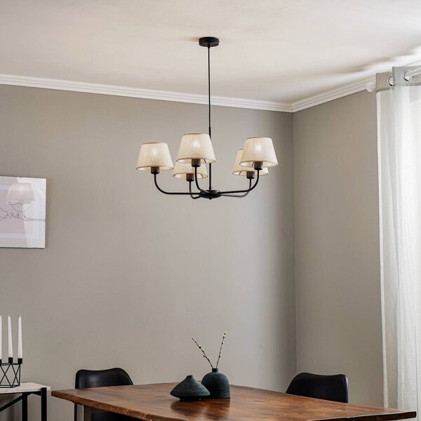 Żyrandol Chicago TK Lighting, możliwość ściemniania, kremowy / amber, salon / jadalnia, tkanina / materiał / jedwab