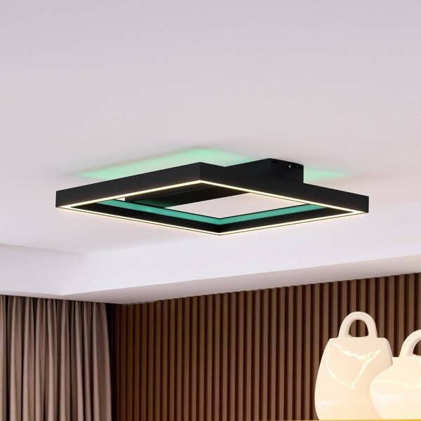 Inteligentna lampa sufitowa Tjado Lucande, możliwość ściemniania, czarny, salon / jadalnia, metal, nowoczesny
