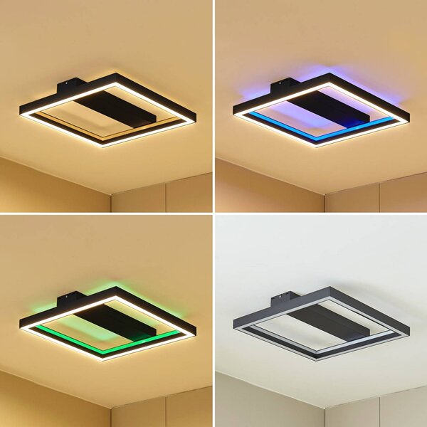 Inteligentna lampa sufitowa Tjado Lucande, możliwość ściemniania, czarny, salon / jadalnia, metal, nowoczesny