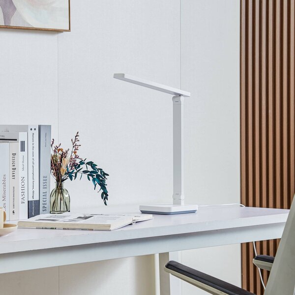Lampa stołowa Rylas Lindby, możliwość ściemniania, biały / opal, biuro, tworzywo sztuczne, nowoczesny