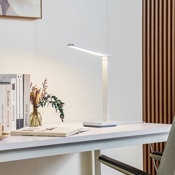 Lampa stołowa Rylas Lindby, możliwość ściemniania, biały / opal, biuro, tworzywo sztuczne, nowoczesny