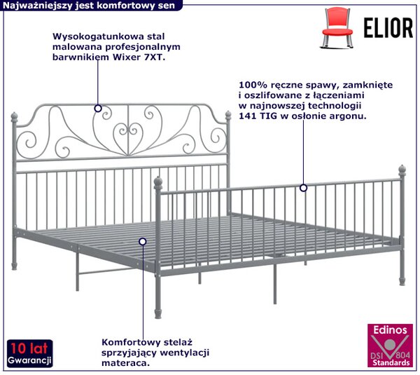 Szare metalowe łózko z zagłówkiem 180x200 cm H1-E45