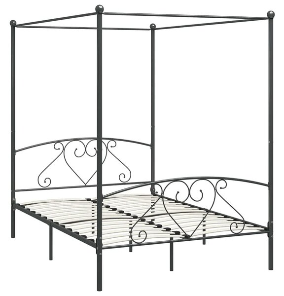Szare metalowe łóżko małżeńskie z baldachimem 200x200 cm - Elox