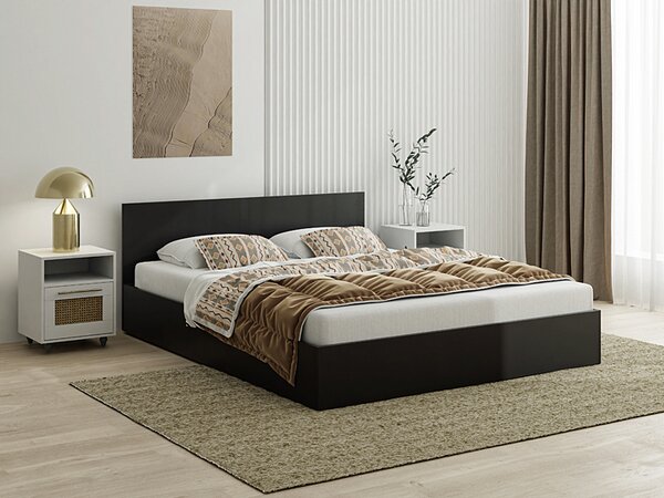 Czarne Łóżko Z Pojemnikiem I Materacem 160X200 W1-W59