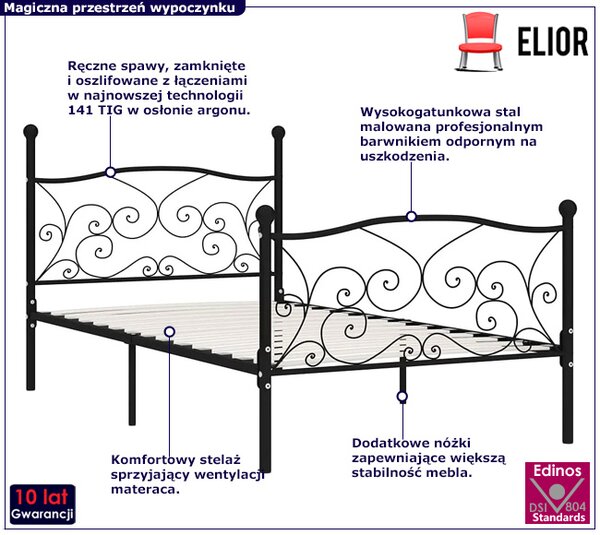 Czarne metalowe łóżko rustykalne 90x200 cm N2-N63