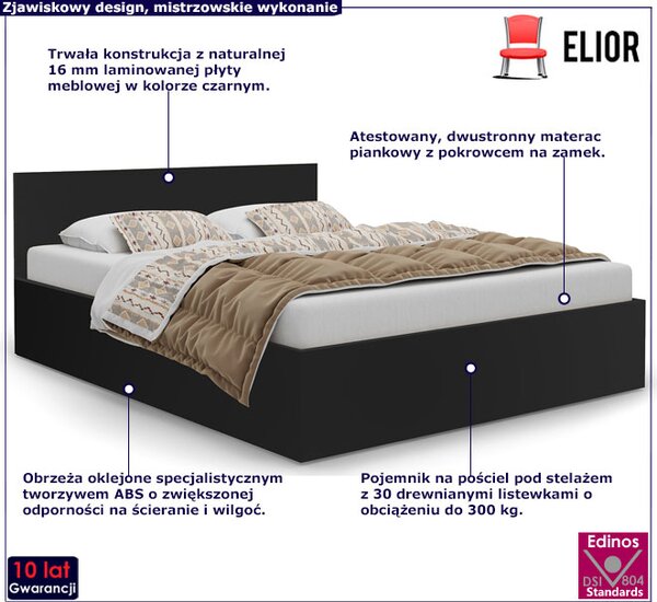 Czarne Łóżko Z Pojemnikiem I Materacem 160X200 W1-W59