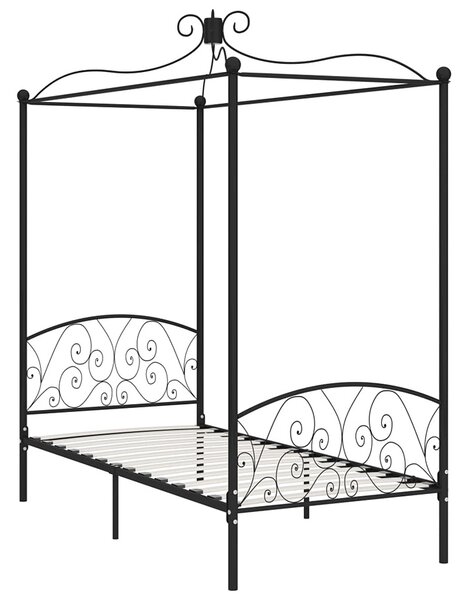 Czarne łóżko z baldachimem z metalu 90x200 cm - Orfes