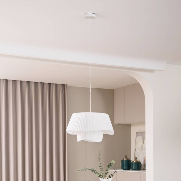 Lampa wisząca Eryndor Lindby, możliwość ściemniania, biały / opal, salon / jadalnia, tkanina / materiał / jedwab, nowoczesny