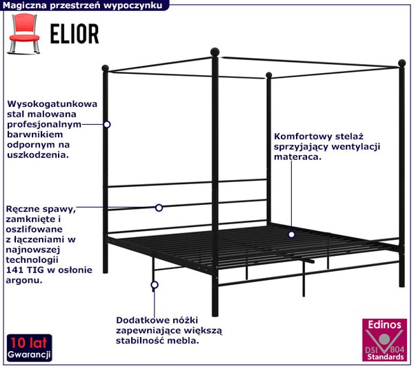 Czarne łóżko dwuosobowe z metalu 200x200 cm P1-L59