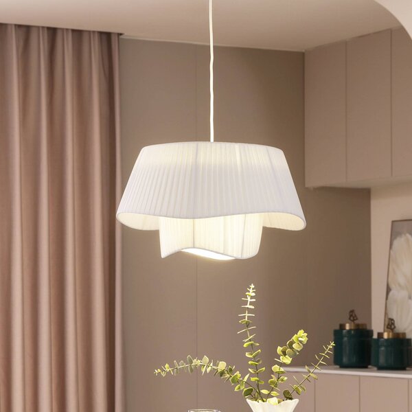 Lampa wisząca Eryndor Lindby, możliwość ściemniania, biały / opal, salon / jadalnia, tkanina / materiał / jedwab, nowoczesny