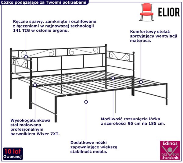 Czarne metalowe łóżko rozkładane 90x200 cm N6-E46